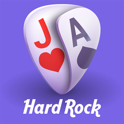 Hard rock blackjack icon with jack and ace of hearts and spades
