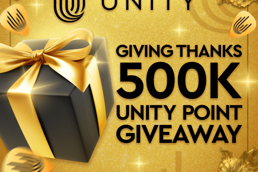 Unity 500k unity point giveaway with gold wrapped gift box