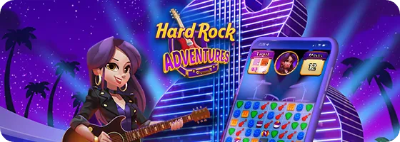 Deadwood Casino Games 8 Hard rock adventures game screen with a female character holding a guitar
