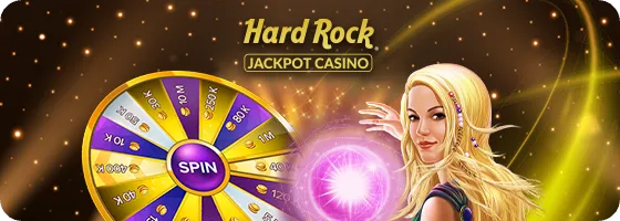Deadwood Casino Games 17 Hard rock jackpot casino game screen with a spinning wheel and a female character
