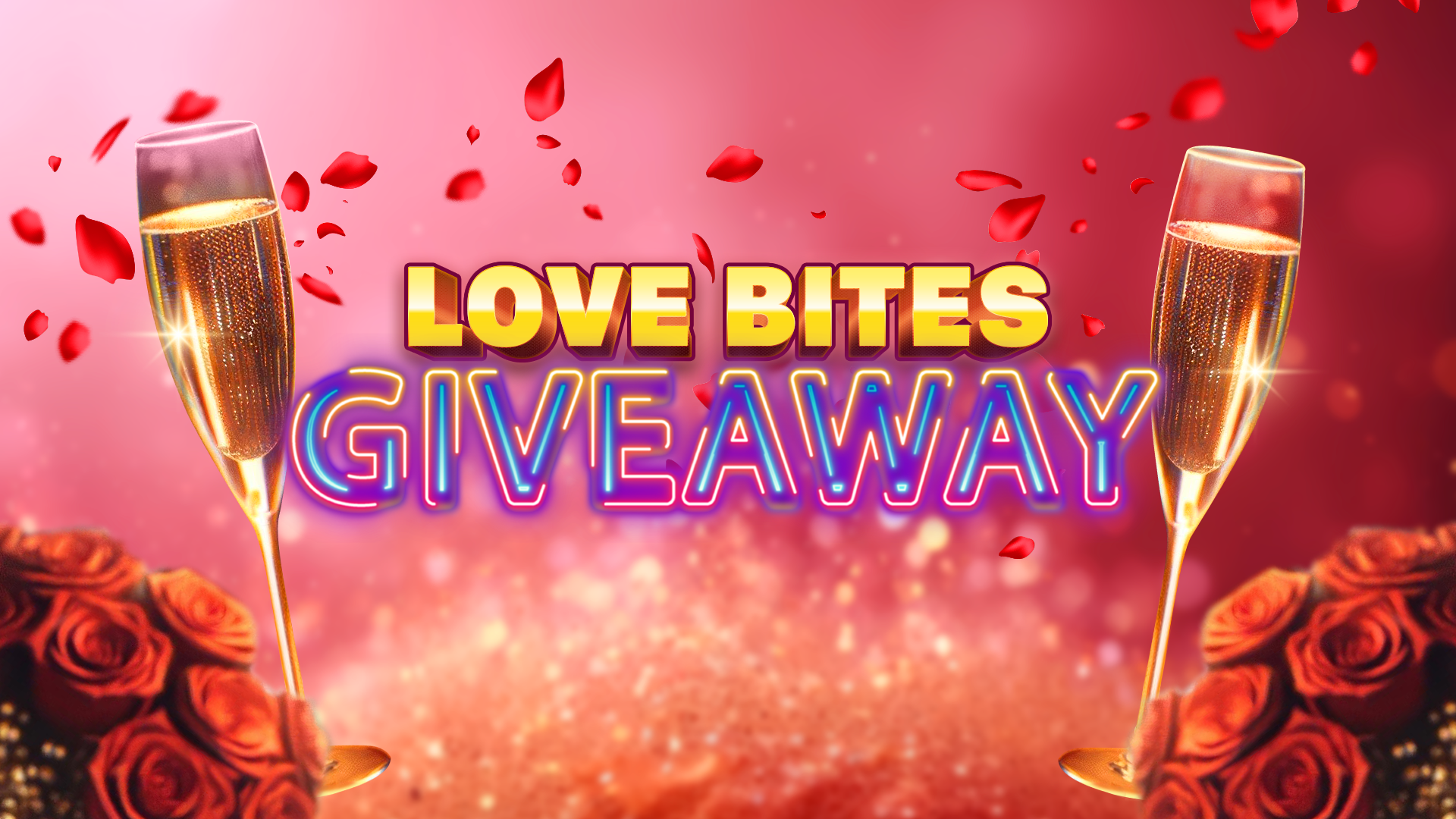 Love Bites Giveaway by Hard Rock Games with champagne glasses and rose petals