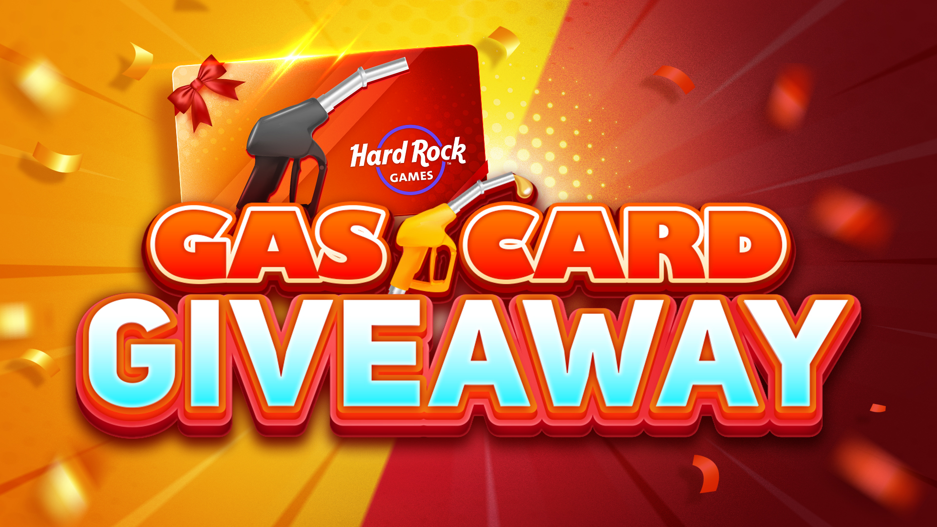 Gas card giveaway with Hard Rock Games gift card and gas pump nozzle