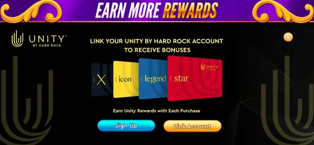 Earn More Rewards with Unity by Hard Rock - Sign Up or Link Your Account to Receive Bonuses