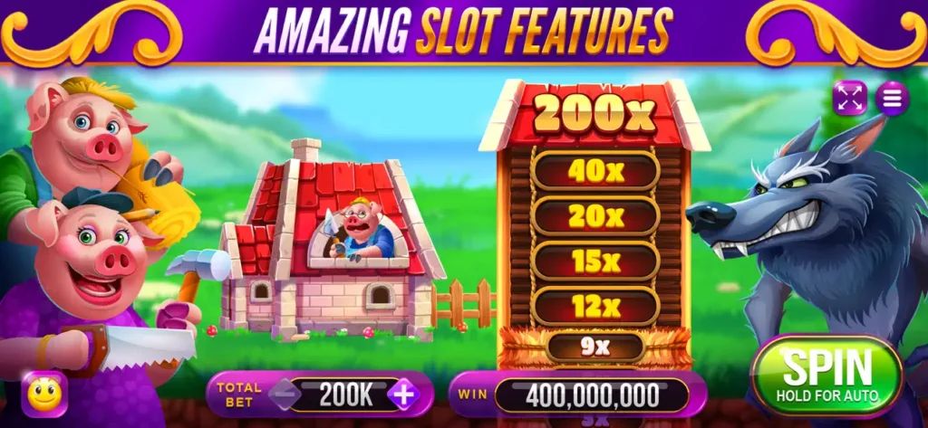 Neverland Casino App Amazing Slot Features - 200x Multiplier with Pig Characters and Big Bad Wolf
