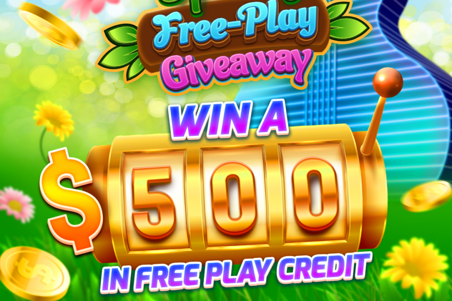 Spring free-play giveaway at hard rock games with a $500 prize.