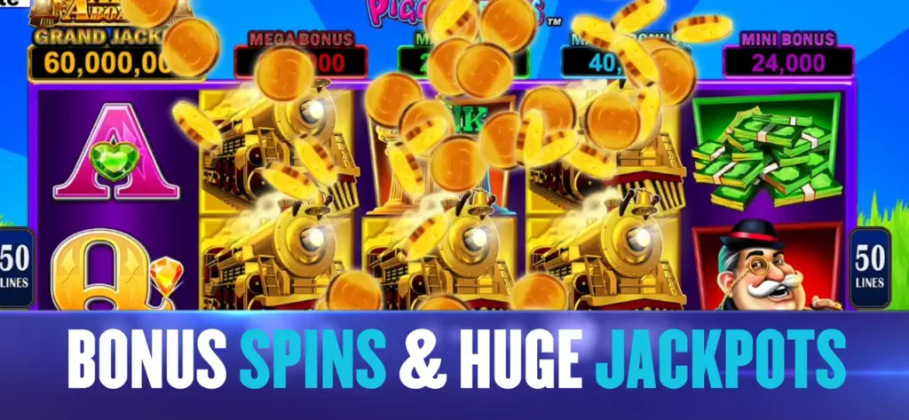 Hard Rock Jackpot Casino App Bonus Spins And Huge Jackpots Hard rock jackpot casino app screenshot showing bonus spins and huge jackpots with trains and coins