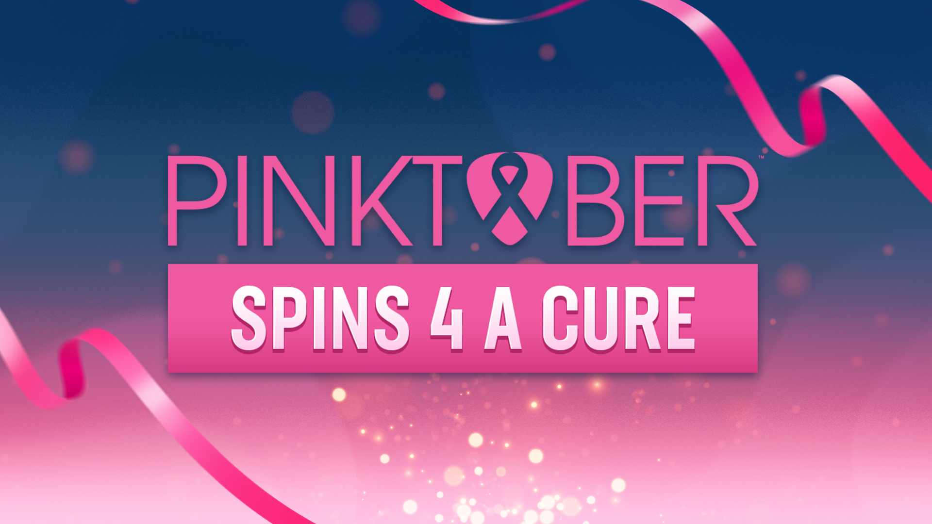 Pinktober: Spins 4 A Cure Giveaway - Crm 1 Pinktober campaign logo with a ribbon design and the tagline 'spins 4 a cure' over a pink and blue sparkling background.