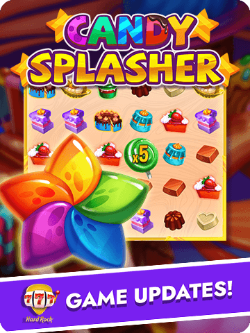 Candy splasher slot game featuring colorful candies and sweet rewards on hard rock blackjack casino.