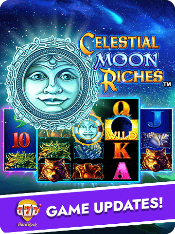 Celestial moon riches slot game featuring lunar themes and glowing reels on hard rock blackjack casino.