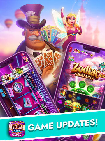 Zodiac Seasons game update at Neverland Casino with mobile screens.