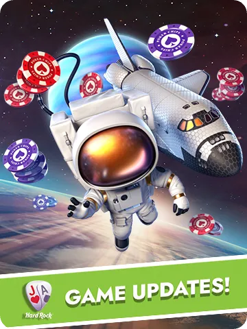 Astronaut with poker chips and space shuttle, Game Updates for Hard Rock.