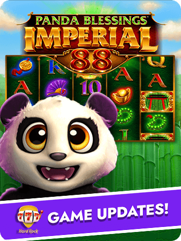 Play Panda Blessings Imperial 88 slot game featuring a cute panda and vibrant reels on Hard Rock Blackjack Casino.