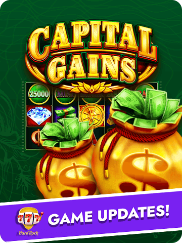 Capital Gains slot game featuring money bags filled with cash and vibrant game symbols.