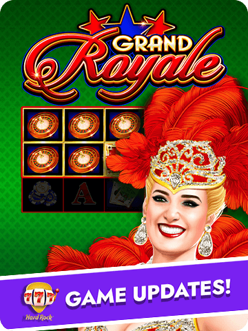 Grand Royale slot game update featuring a glamorous showgirl, new reel symbols, and exciting prizes.