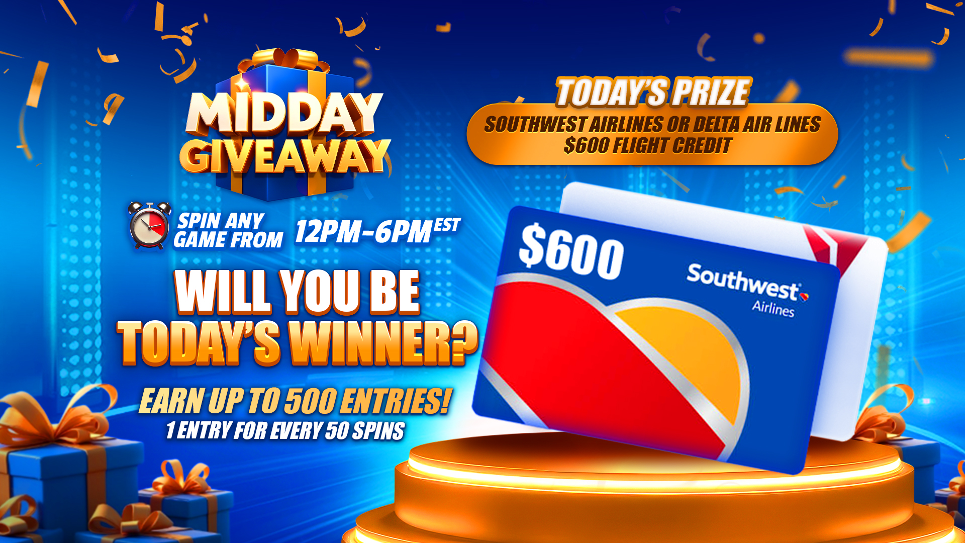 Midday Power Play $600 Flight Credit Giveaway 1 Svg+xml;charset=utf