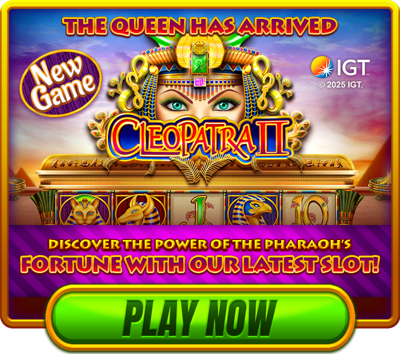 Cleopatra II email promotional graphic for Neverland Casino social casino slots