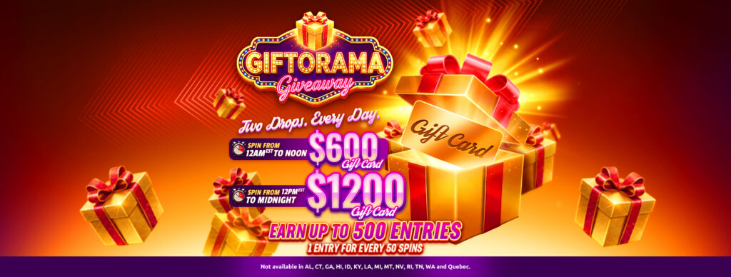 Giftorama Weekend Giveaway artwork featuring 0 and ,200 gift card prizes
