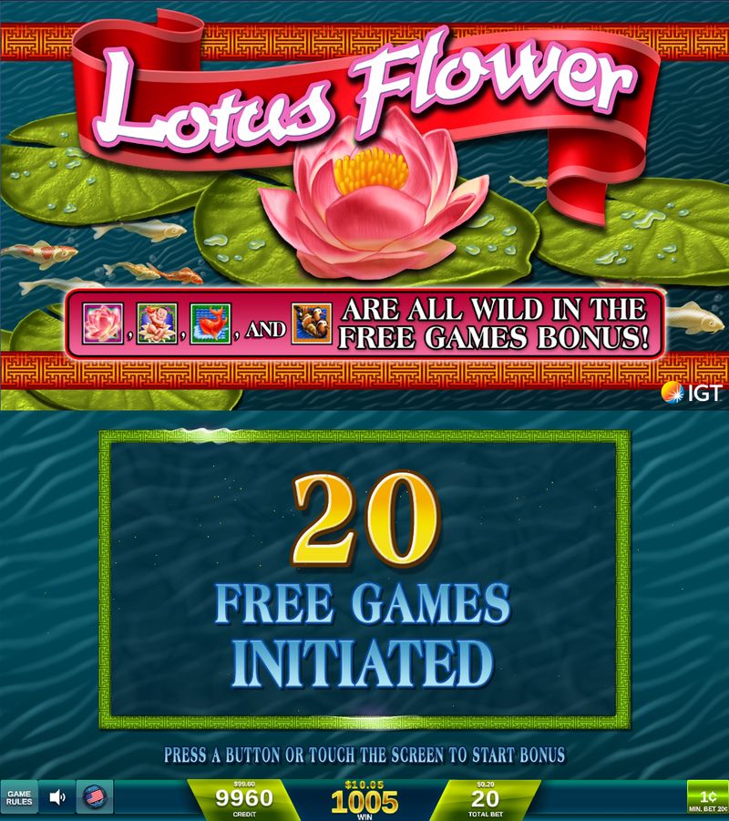 Lotus Flower example showing an award of 20 Free Games