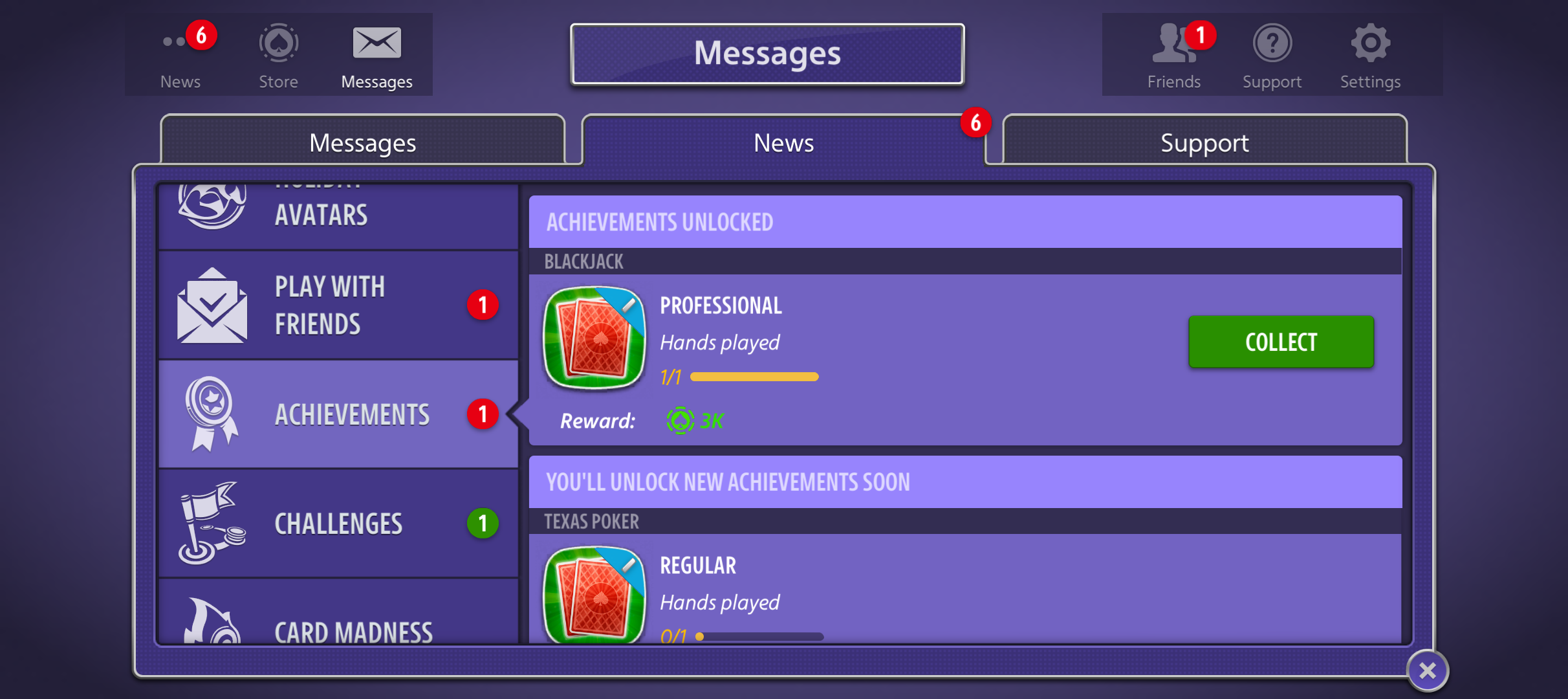 Blackjack achievement progress in Hard Rock Blackjack & Casino.