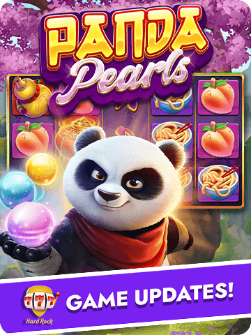 Panda Pearls artwork with a panda holding colorful pearls in front of slot reels